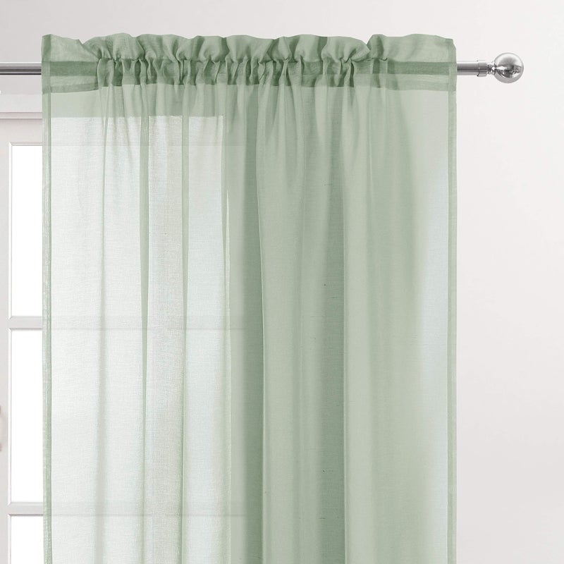DWCN Bean Green Sheer Curtains Semi Transparent Voile Rod Pocket Curtains for Bedroom and Living Room, 52 x 54 inches Long, Set of 2 Panels - Image 2